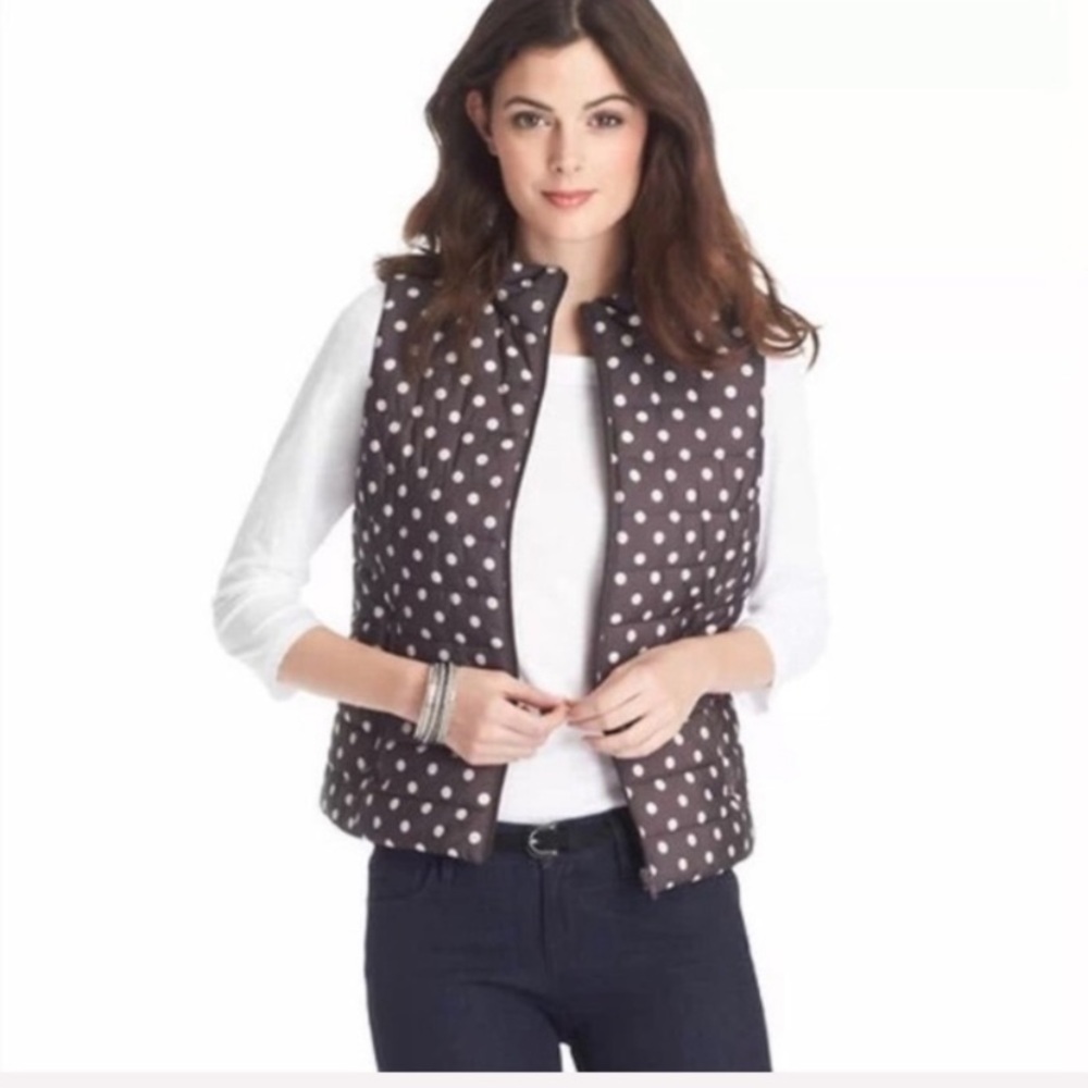 Ann Taylor LOFT Polka Dot Brown Puffer Vest